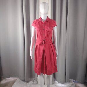 Migaino Womens 100% Cotton Pink/Coral Belted Midi Dress Size 42 (About A Size 6)